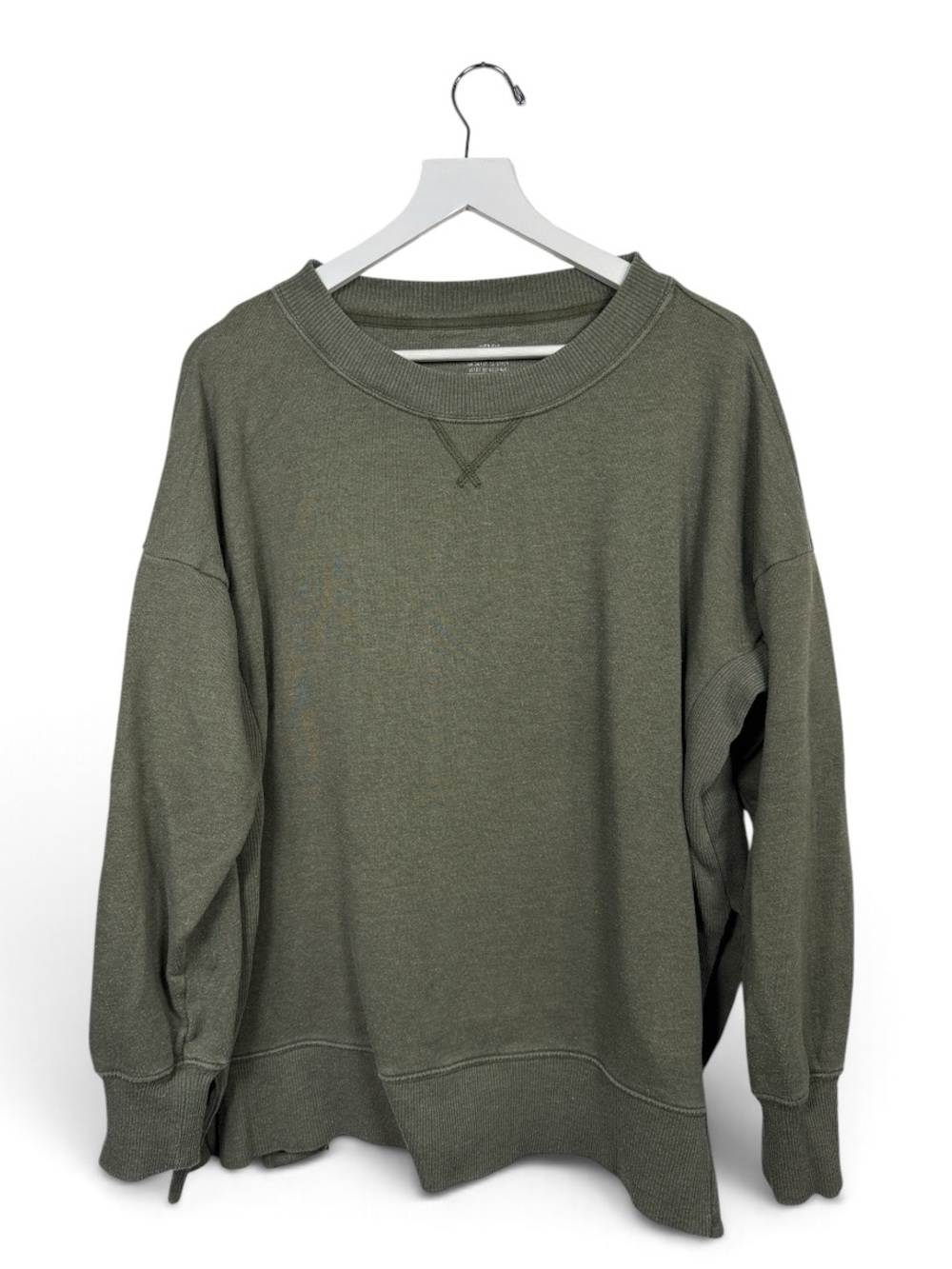 Aerie Women's Green Khaki Oversize Cozy Side Slit Sweatshirt W2563 Sz M
